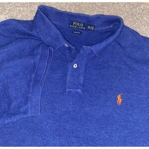 Polo Ralph Lauren Mens XXL Solid Blue Polo Shirt Cotton Orange Pony Preppy Work